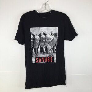 Vintage Savage Graphic T-Shirt Men’s Small Black Protest Riot Tee Streetwear